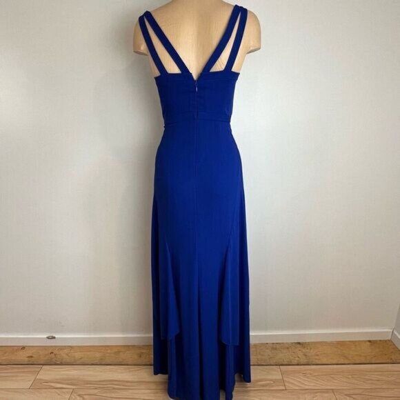 BCBG Maxazria Size 0 Blue Cutout Formal Wear Maxi Dress Gown Ruffled Swifty - Picture 10 of 15